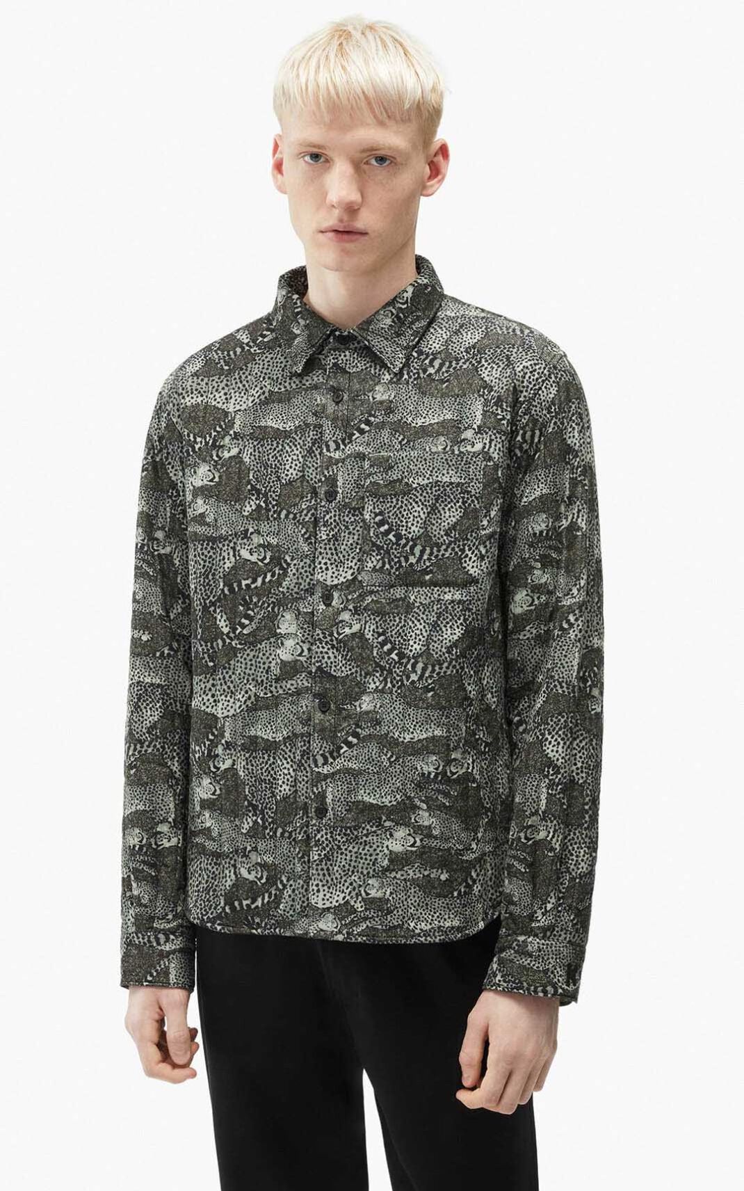 Camisas Kenzo Archive Leopard quilted Masculino - Luz Verdes | 139OPWNLX